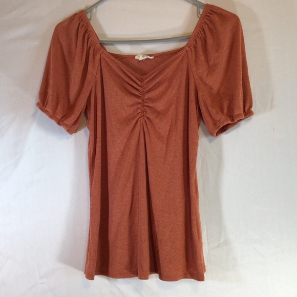 Dept 222 women rust ribbed rushed puff sleeve top Small boho romantic soft girl - Picture 9 of 9